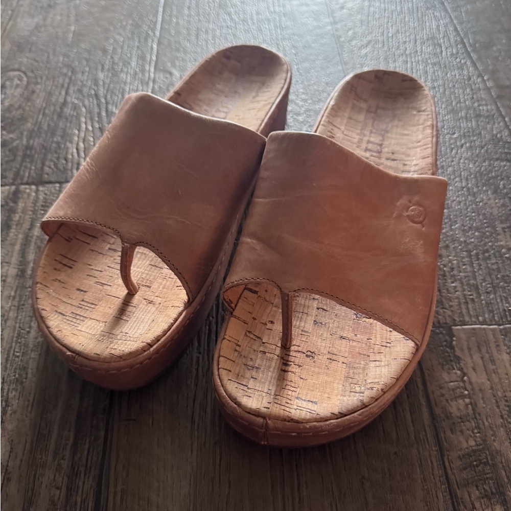 Brown Leather Slide Sandals